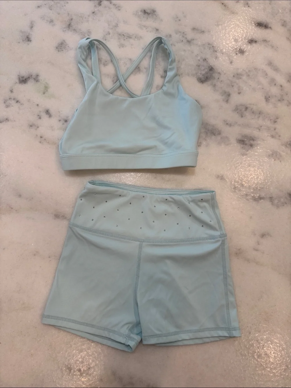 Light Blue Girls Sports Bra & High-Waist Shorts Set size 7-8